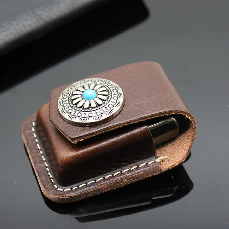 Indian Turquoise Lighter Holder Leather Belt Bag