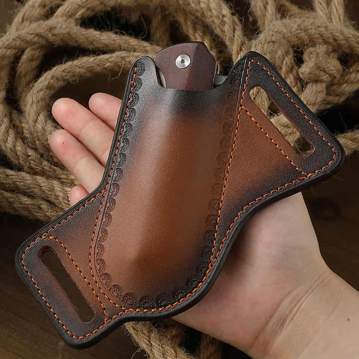 Brown Tool Carrier Folding Knife Sheath Leather Belt Bag