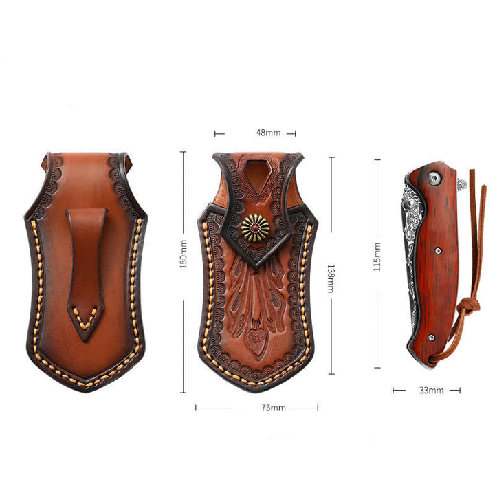 Retro Flip Cover Outdoor Activities Folding Knife Sheath Leather Belt Bag