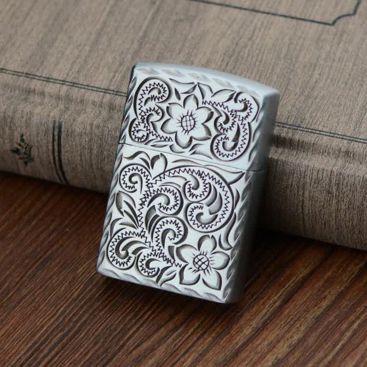 Elegant Flower Relief Design Refillable Butane Lighter