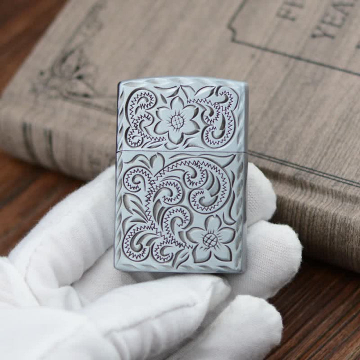 Elegant Flower Relief Design Refillable Butane Lighter