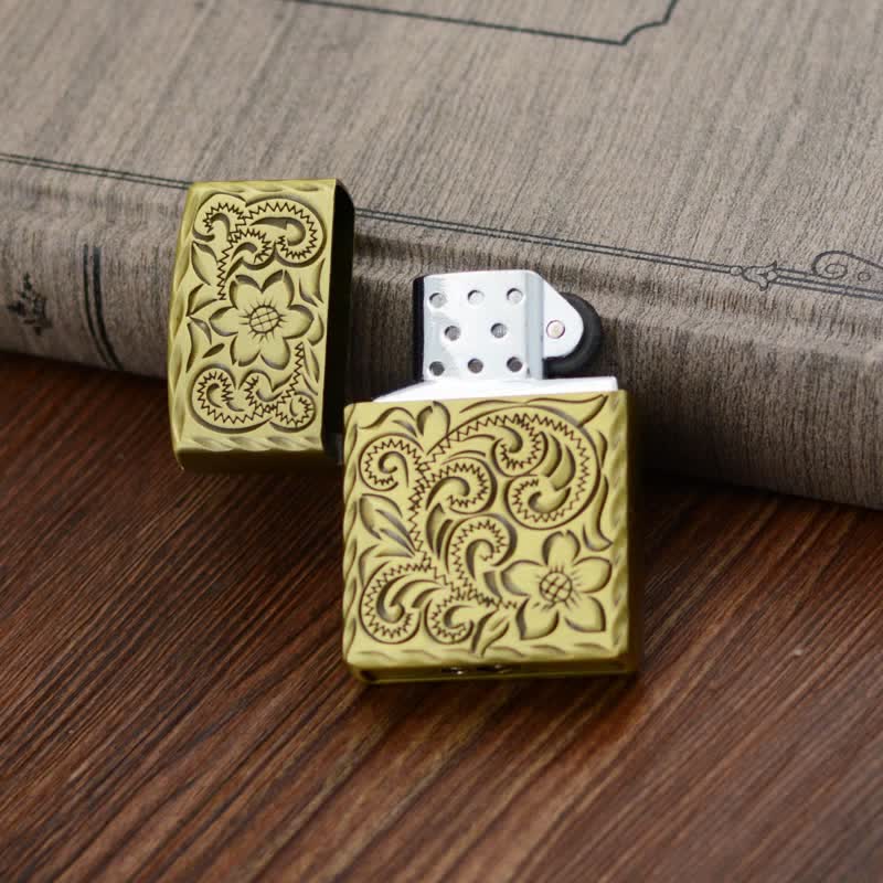 Elegant Flower Relief Design Refillable Butane Lighter