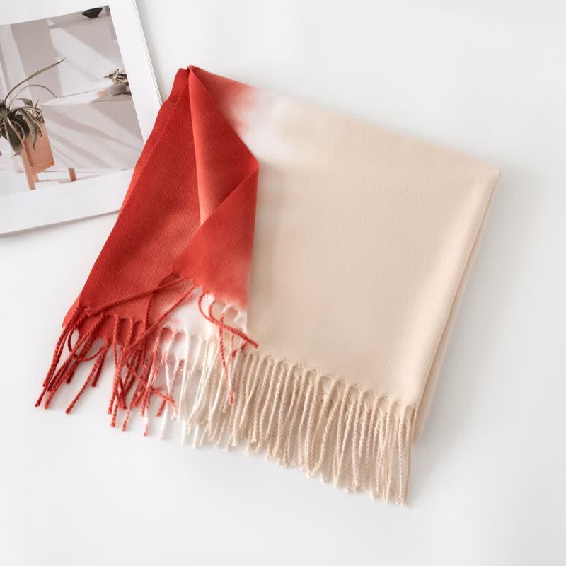 Unisex Gradient Color Fringe Faux Cashmere Scarf