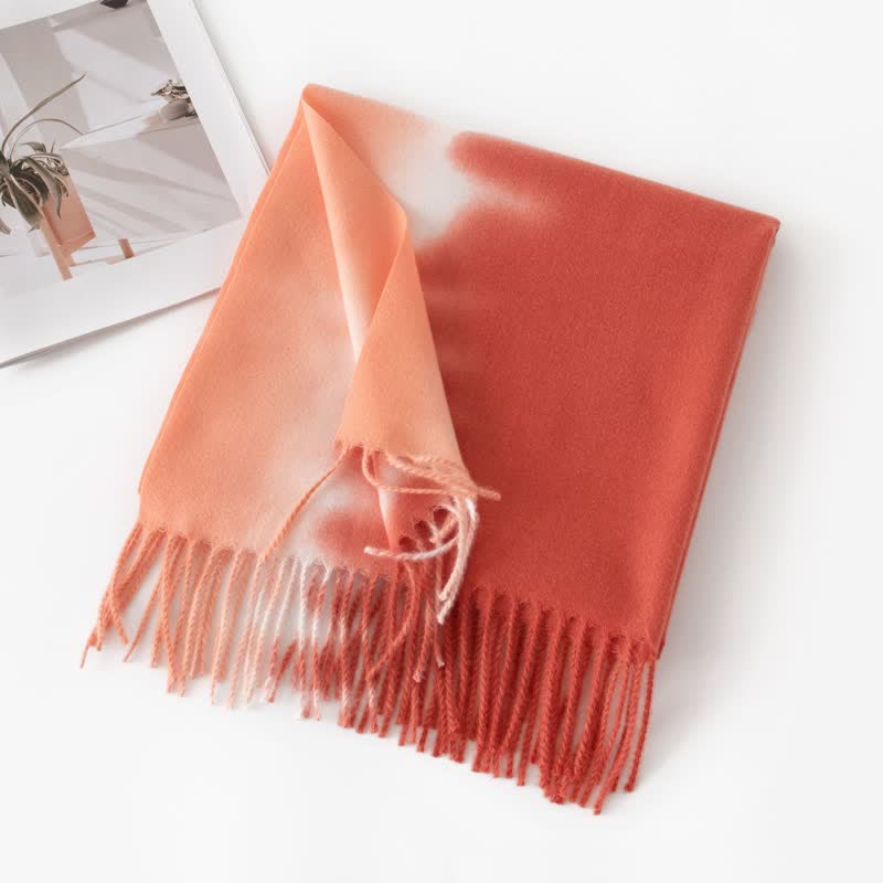 Unisex Gradient Color Fringe Faux Cashmere Scarf