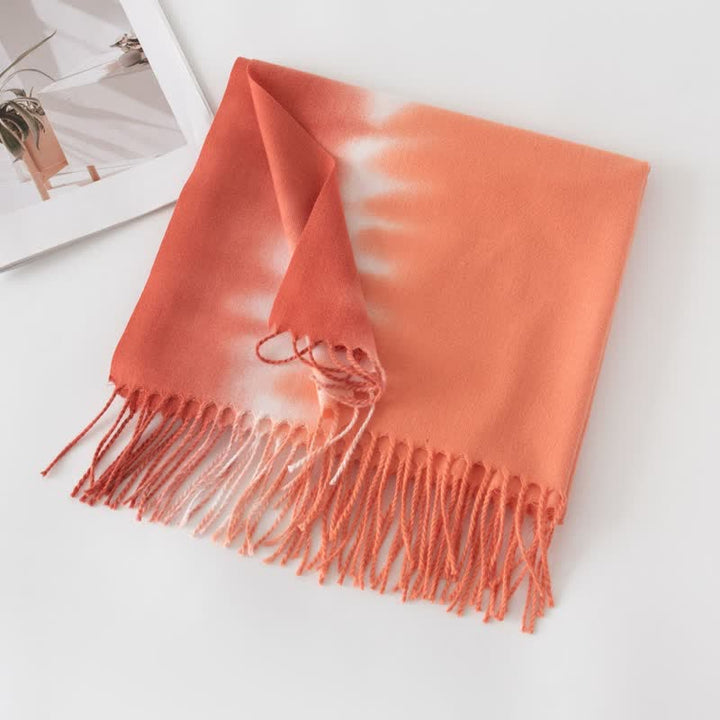 Unisex Gradient Color Fringe Faux Cashmere Scarf