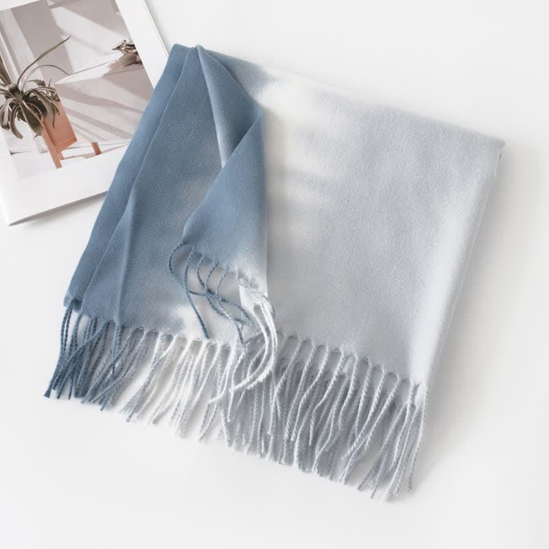 Unisex Gradient Color Fringe Faux Cashmere Scarf