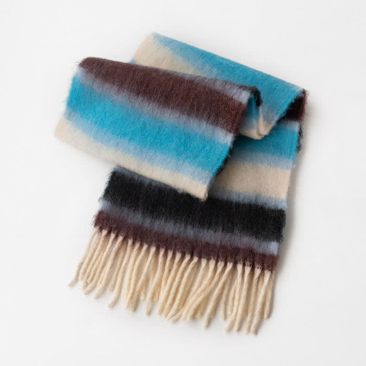 Unisex Rainbow Contrast Color Tassels Mohair Scarf