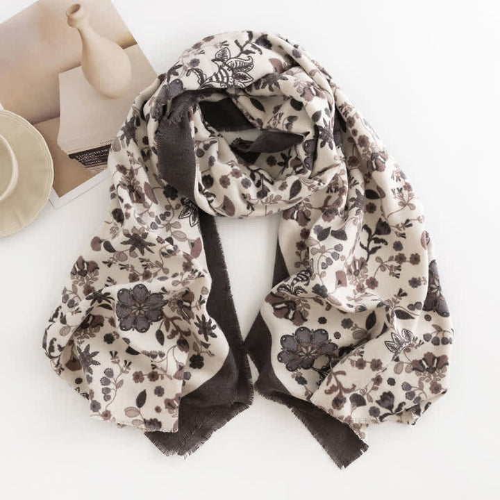 Women's Elagant Floral Contrast Border Scarf - Ivory - image 7
