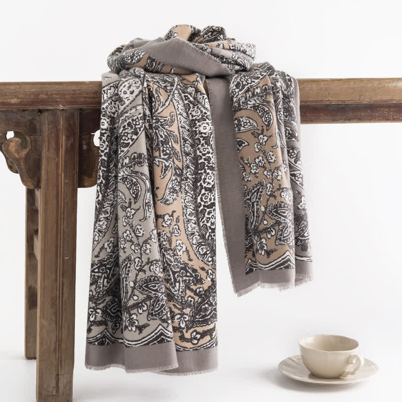 Women's Vintage National Style Gray Printing Scarf - Gray - image 0