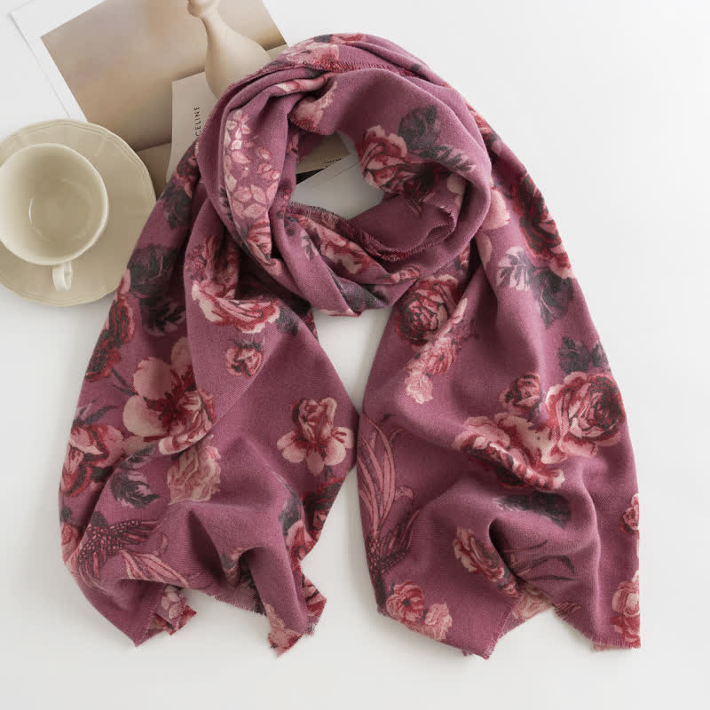 Women's Graceful Large Rose Romantic Pattern Scarf