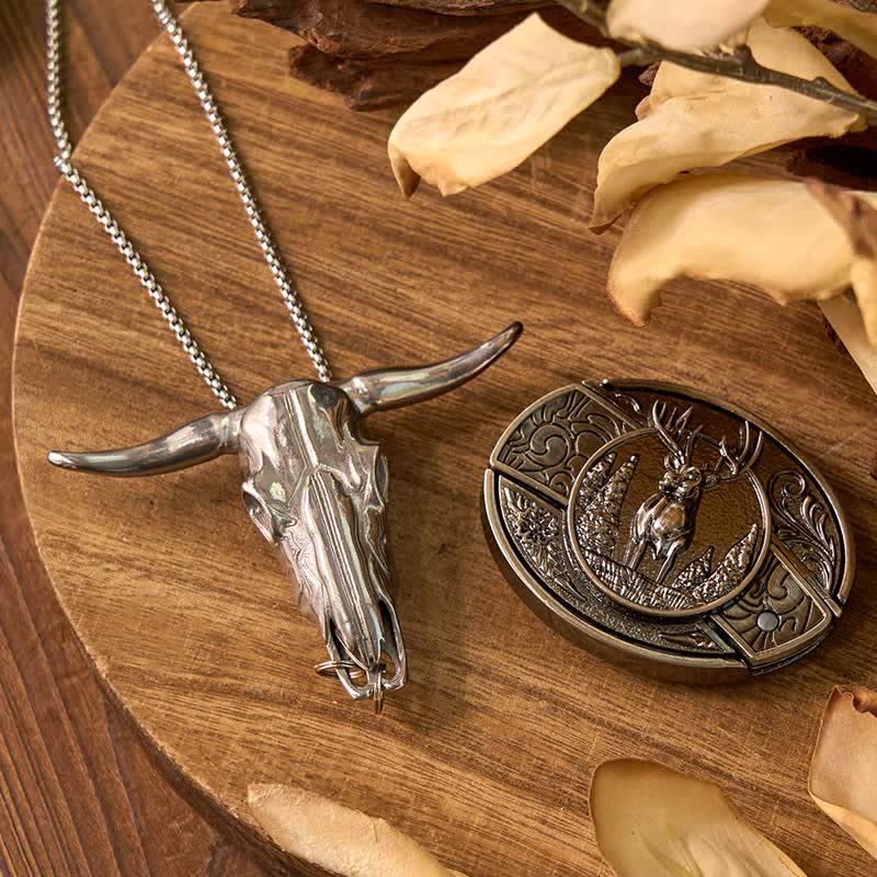 Western Gadget DIY Hidden Knife Buckle Longhorn Bull Pendant Bundle Set  - Deer - Without Belt - Not Included - image 14