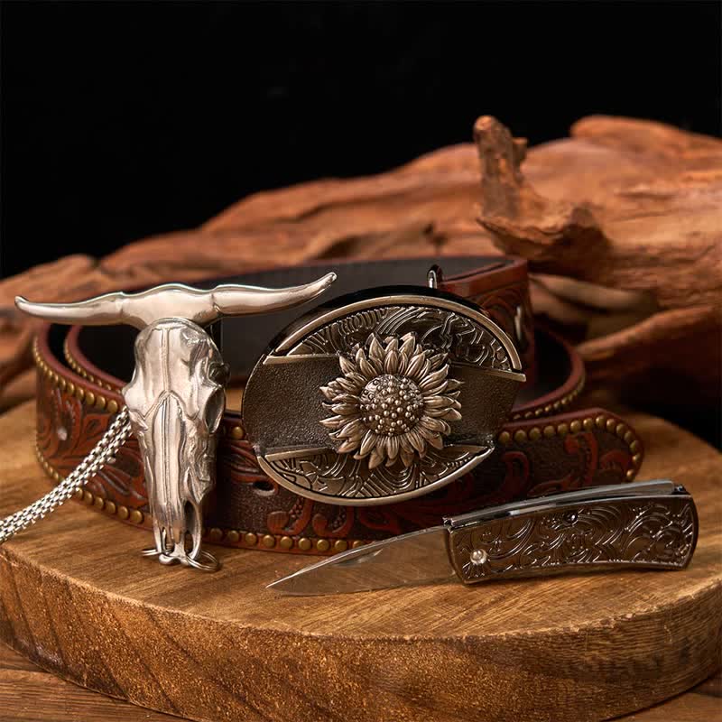 Western Gadget DIY Hidden Knife Buckle Longhorn Bull Pendant Bundle Set  - image 0