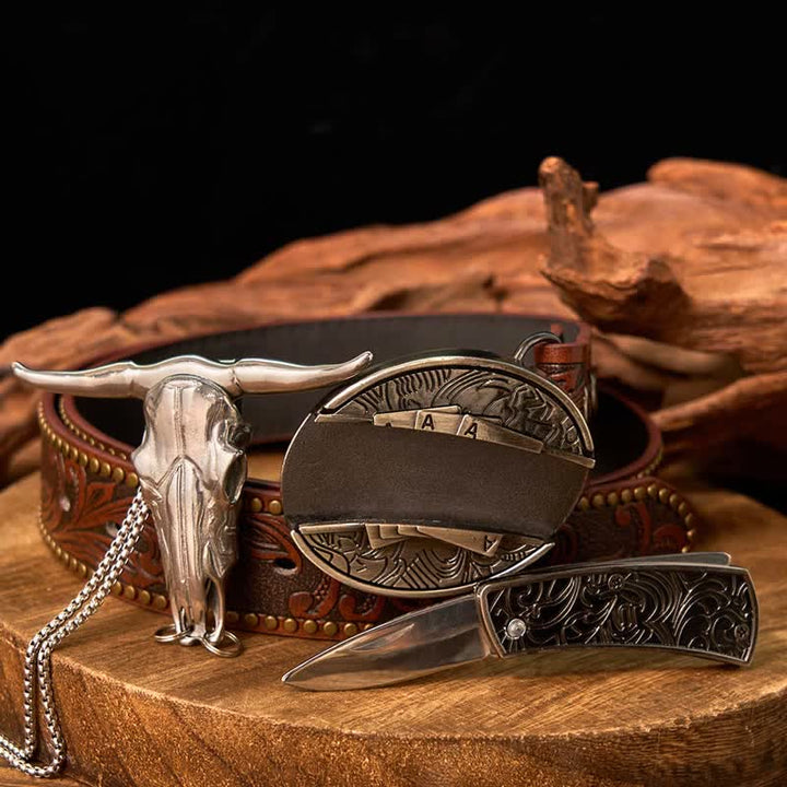 Western Gadget DIY Hidden Knife Buckle Longhorn Bull Pendant Bundle Set  - image 56