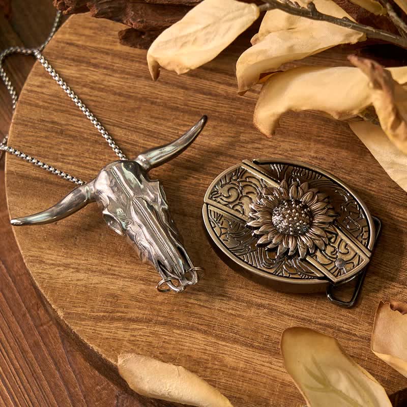 Western Gadget DIY Hidden Knife Buckle Longhorn Bull Pendant Bundle Set  - Sunflower - Without Belt - Not Included - image 1