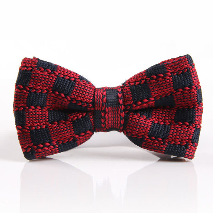 Men's Checkerboard Patch Patterned Knitted Bow Tie