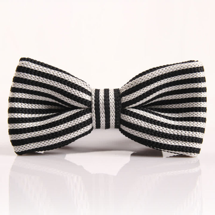 Men's Black & White Striped Plaid Knitted Bow Tie