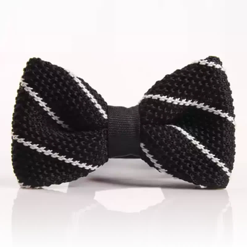 Men's Black & White Striped Plaid Knitted Bow Tie