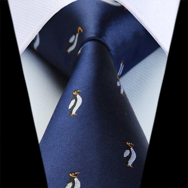 Men's Navy Cartoon Penguin Pattern Necktie