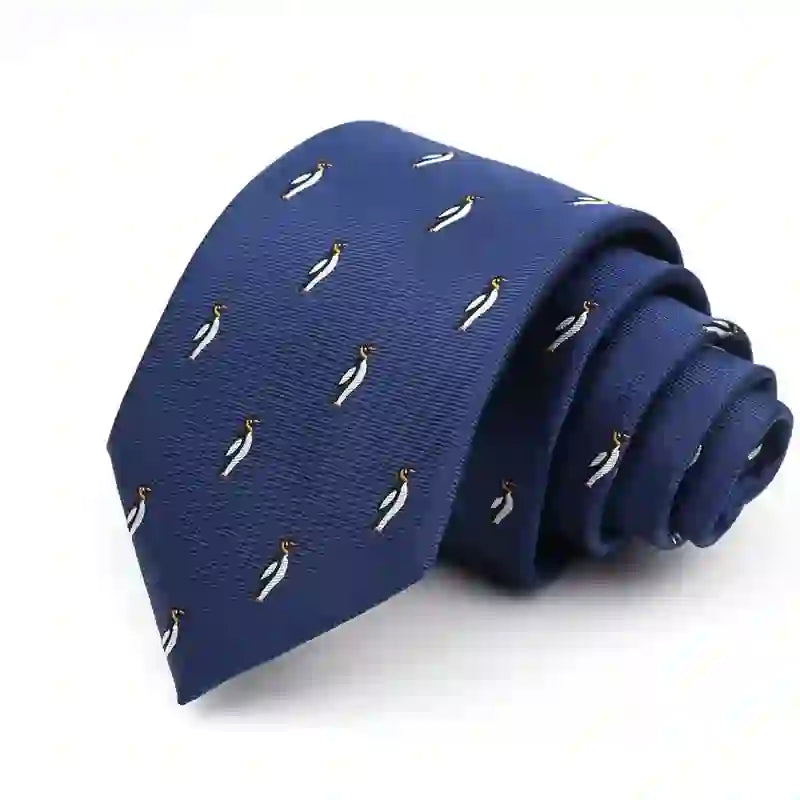 Men's Navy Cartoon Penguin Pattern Necktie