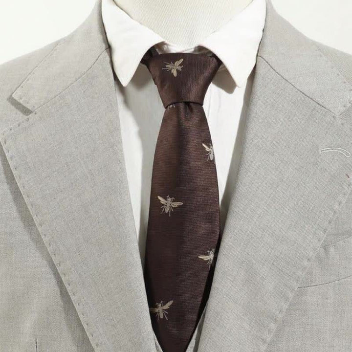 Men's Dark Brown Insect Vintage Pattern Necktie