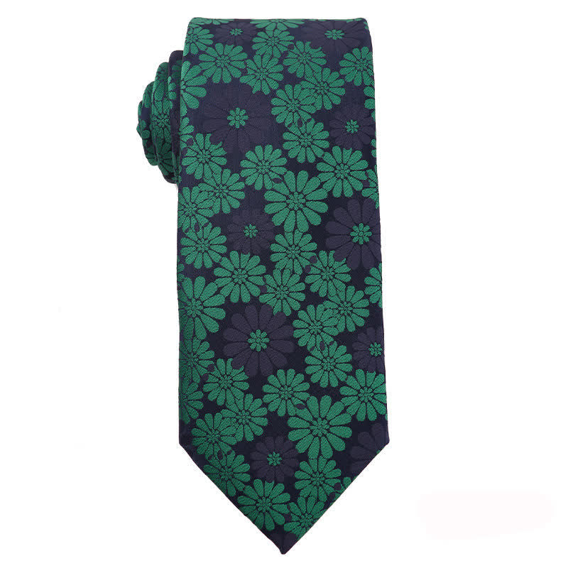 Men's Dark Green Series Floral Plaid Necktie