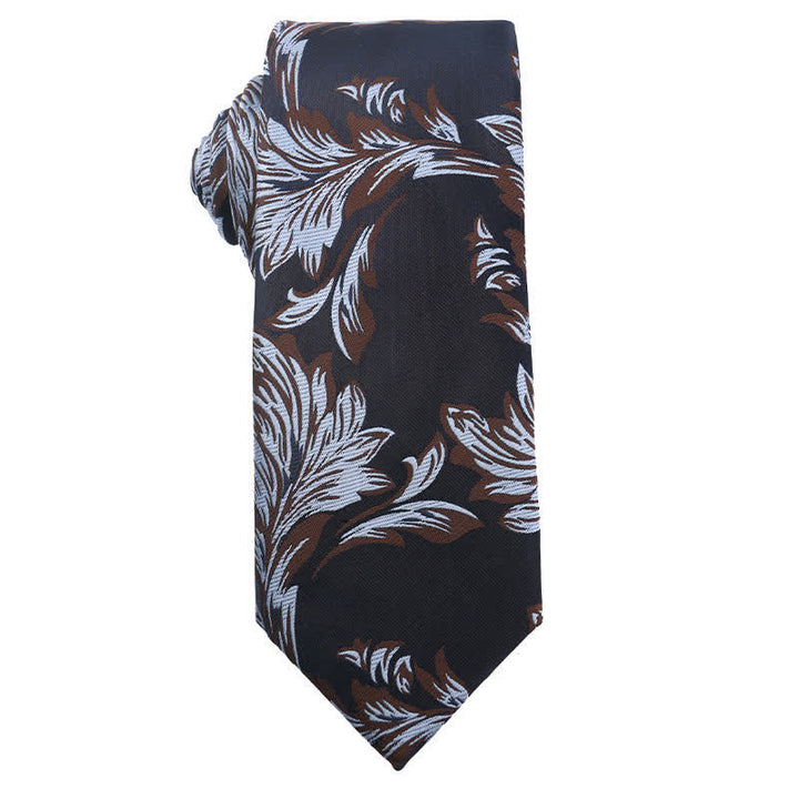 Men's Coffee Brown Series Paisley Striped Necktie