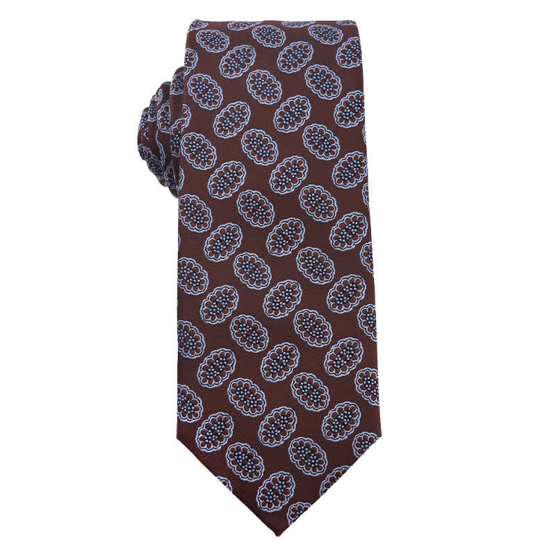 Men's Coffee Brown Series Paisley Striped Necktie