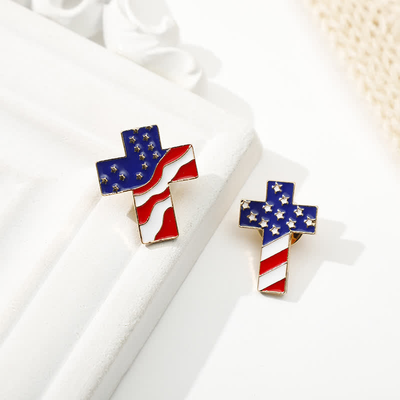 Unisex American Flag Patriotic Cross Brooch