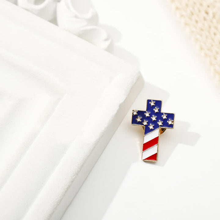 Unisex American Flag Patriotic Cross Brooch