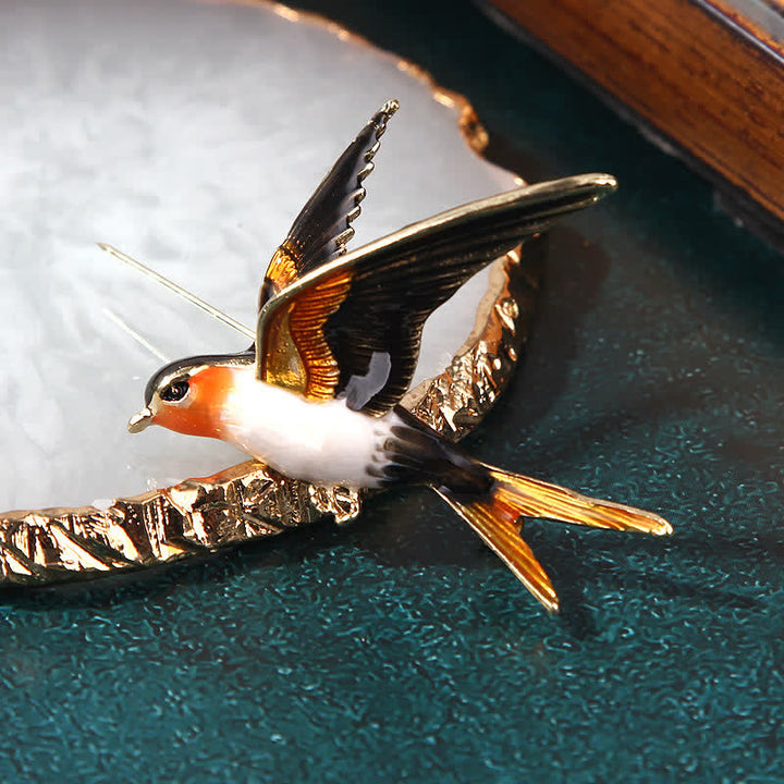 Unisex Flying Swallow Colorful Enameled Brooch