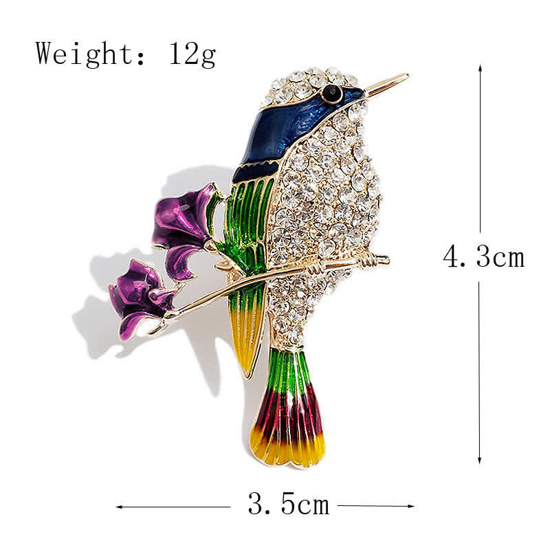 Women's Magpie Enamel Rose Bird Rhinestone Brooch