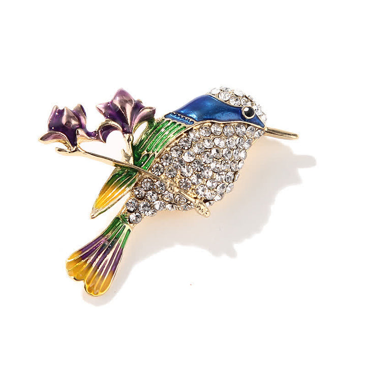 Women's Magpie Enamel Rose Bird Rhinestone Brooch