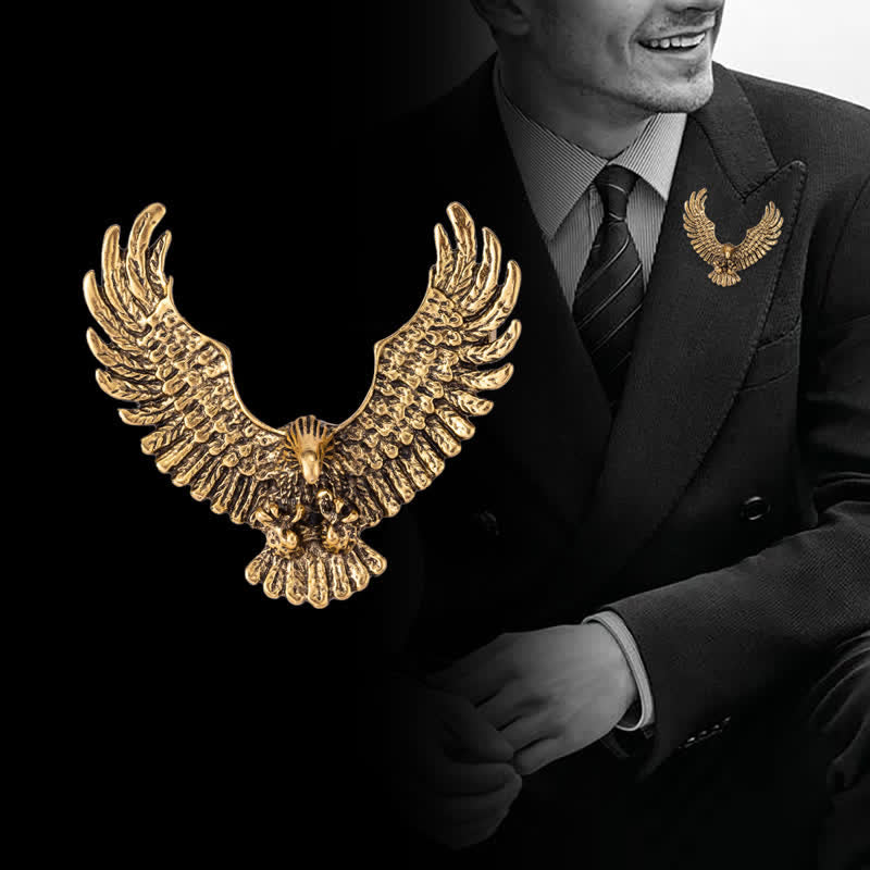 Men's Retro Eagle Spreading Wings Brooch - image 1