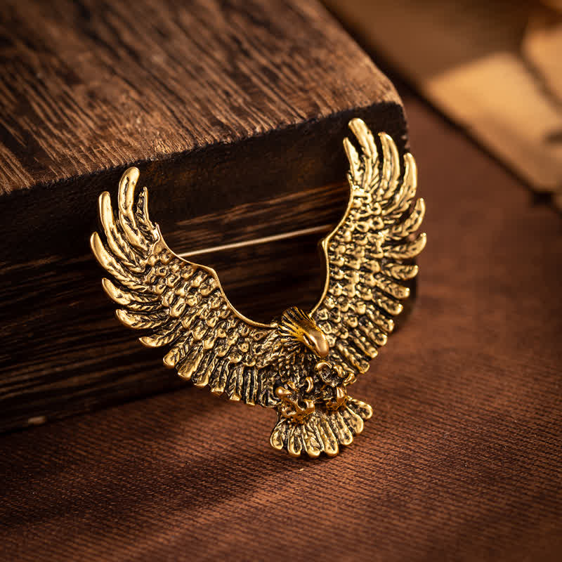 Men's Retro Eagle Spreading Wings Brooch - Antique Gold - image 0