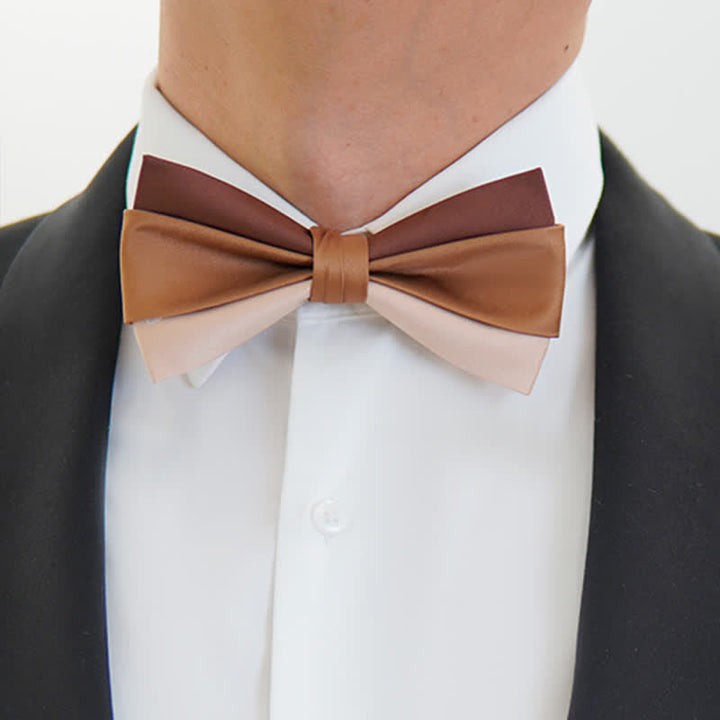 Men's Brown Champagne Three Colors Contrasting Bow Tie