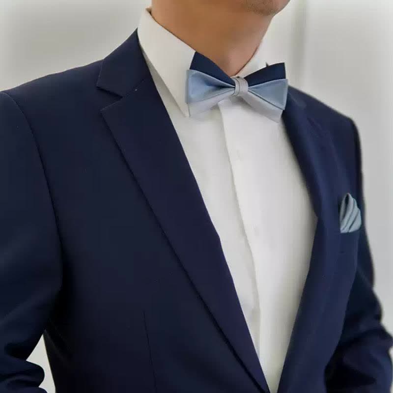 Men's Navy Blue Gray Three Colors Contrasting Bow Tie