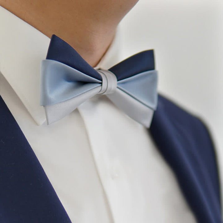 Men's Navy Blue Gray Three Colors Contrasting Bow Tie