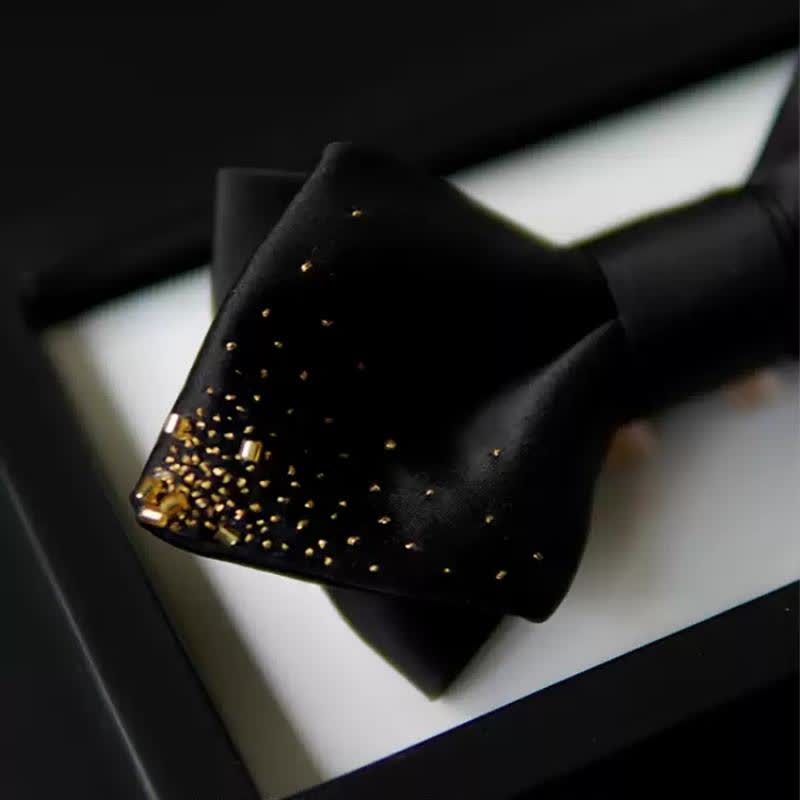 Men's Black Gold Wire Double Layers Pointy Bow Tie