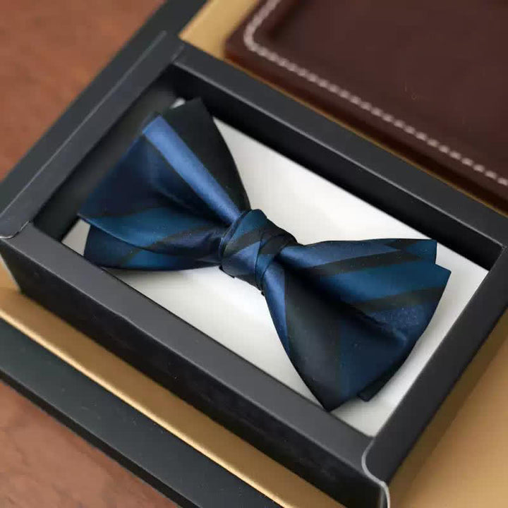 Men's Noble Navy SteelBlue Striped Pattern Bow Tie - Style #3 - Only Bow Tie - image 8