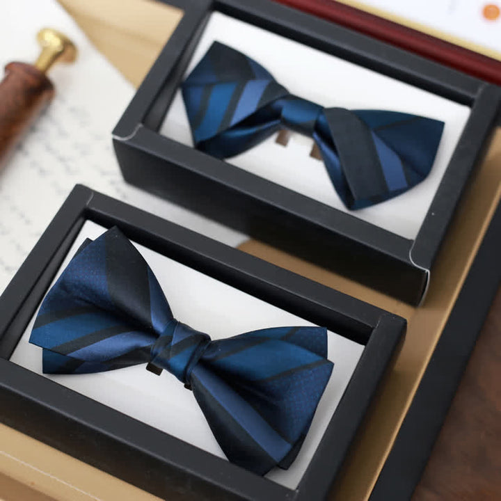 Men's Noble Navy SteelBlue Striped Pattern Bow Tie