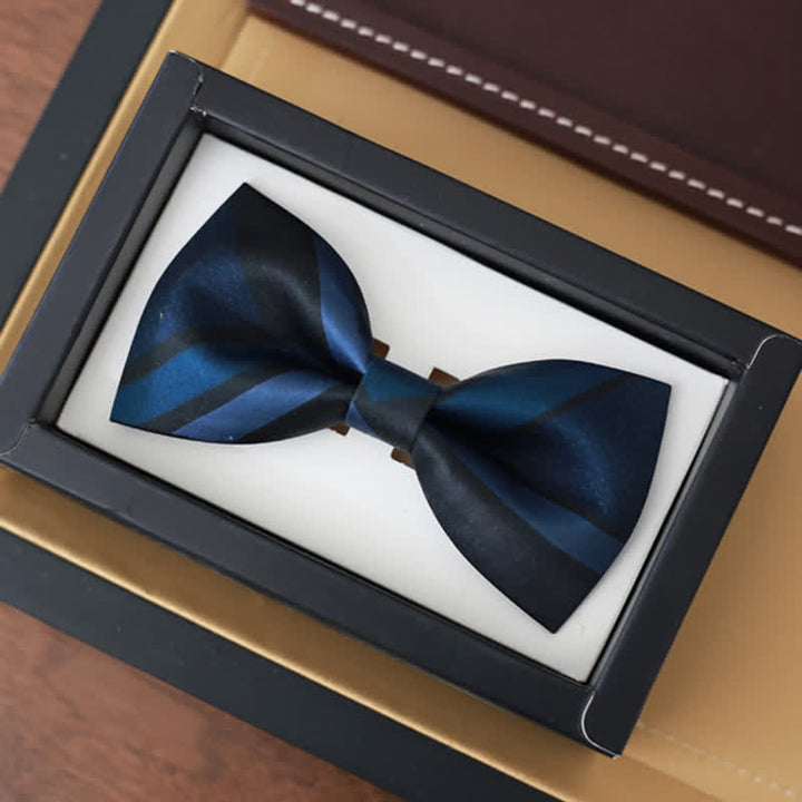 Men's Noble Navy SteelBlue Striped Pattern Bow Tie - Style #1 - Only Bow Tie - image 2
