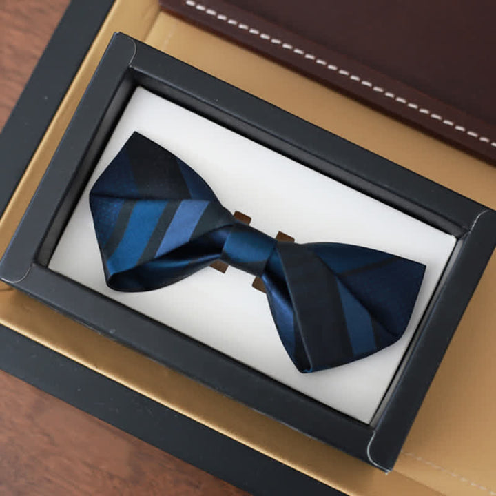 Men's Noble Navy SteelBlue Striped Pattern Bow Tie - Style #2 - Only Bow Tie - image 5