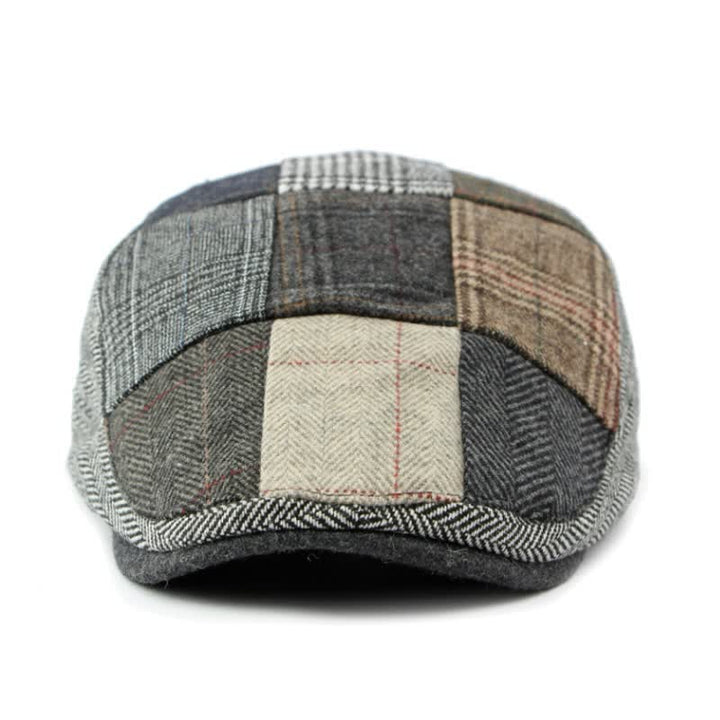 Retro Patchwork Plaid Herringbone Beret Hat