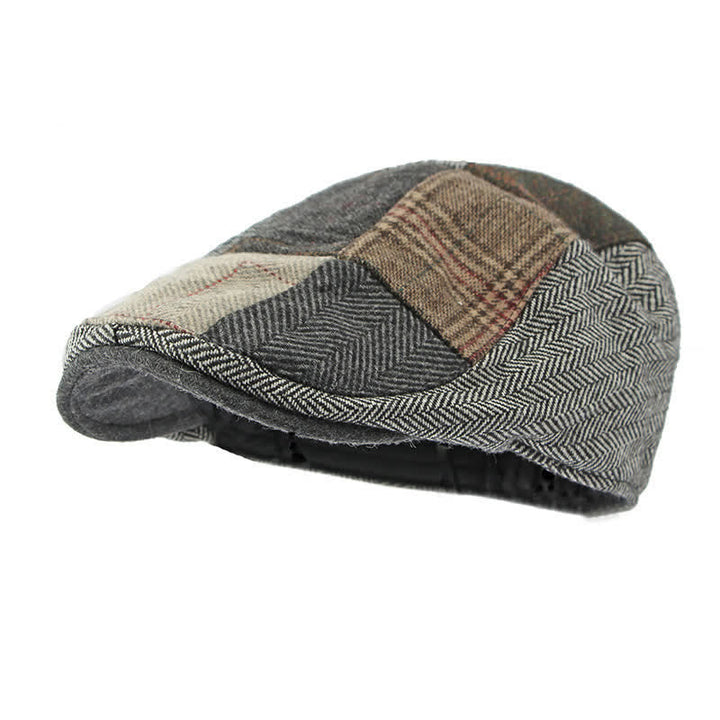 Retro Patchwork Plaid Herringbone Beret Hat