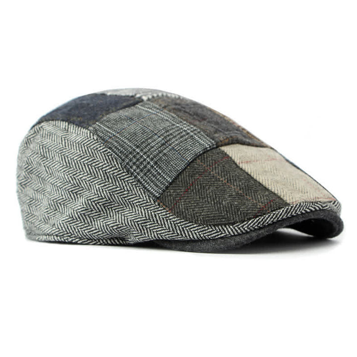 Retro Patchwork Plaid Herringbone Beret Hat