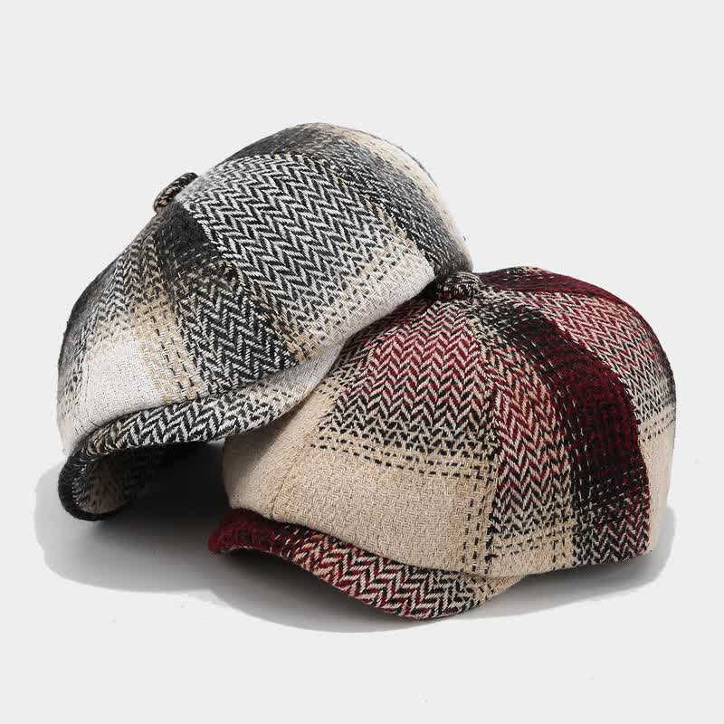 Gradient Color Fringe Herringbone Newsboy Beret Hat