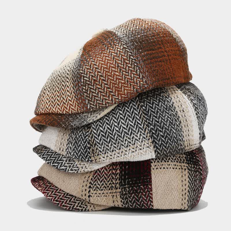 Gradient Color Fringe Herringbone Newsboy Beret Hat