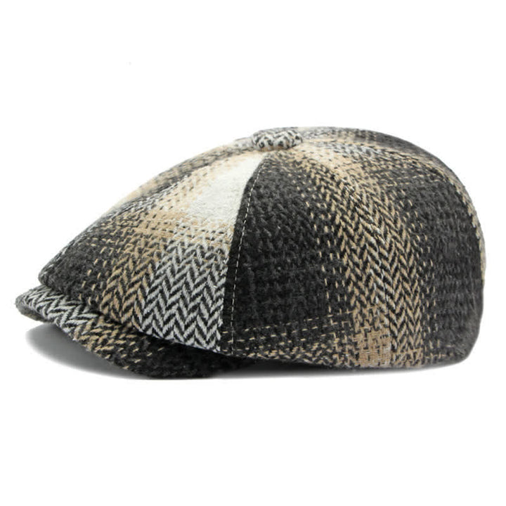 British Style Striped Herringbone Newsboy Beret Hat