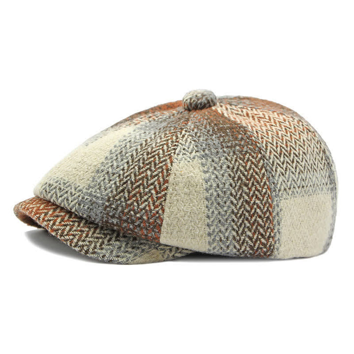 British Style Striped Herringbone Newsboy Beret Hat