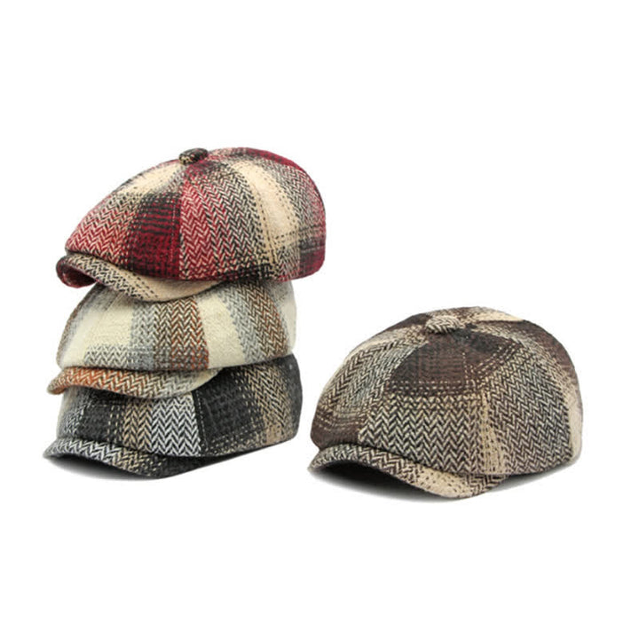 British Style Striped Herringbone Newsboy Beret Hat